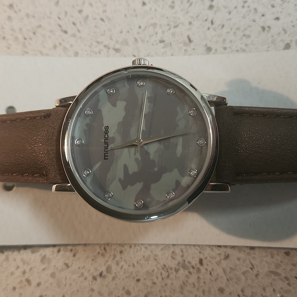 Maurices NWT Green Camo Print & Brown Blingy Watch
